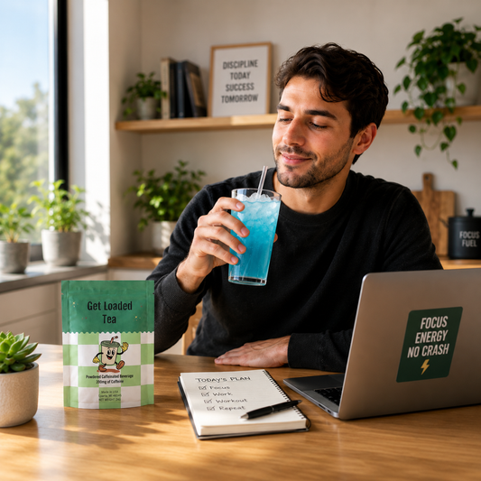 Man drinking a loaded team from Nestlyin